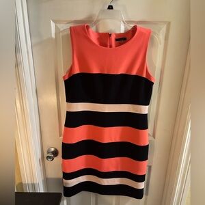 Tommy Hilfiger Coral, Navy & White Classic Striped Sleeveless Mini Dress, Sz 14